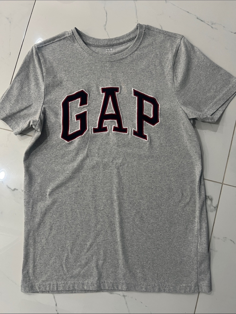 GAP Heather Gray Logo Tee with Black & Red Trim